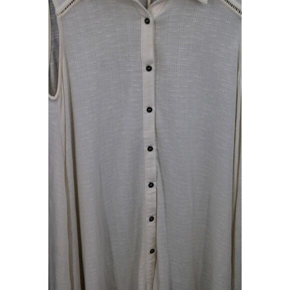 Everleigh Sleeveless Ivory Cream Button Front Tunic Blouse Size Medium Cotton - Picture 3 of 6